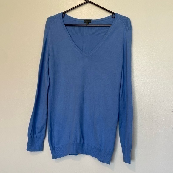 Eddie Bauer V Neck Sky Blue Cashmere Blend Uber Soft Sweater M